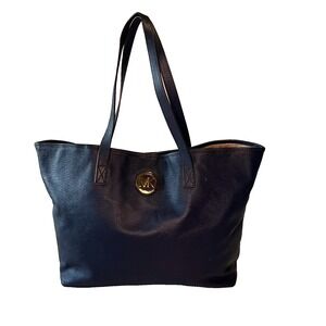 Michael Kors Navy Blue Tote Bag with Logo & Gold Hardware Bag Charm